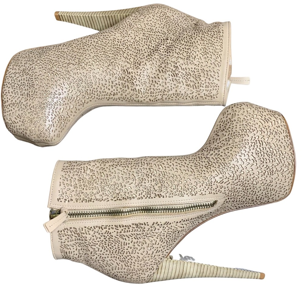 Light Tan Perforated Round Toe Platform Bootie by Alice + Olivia